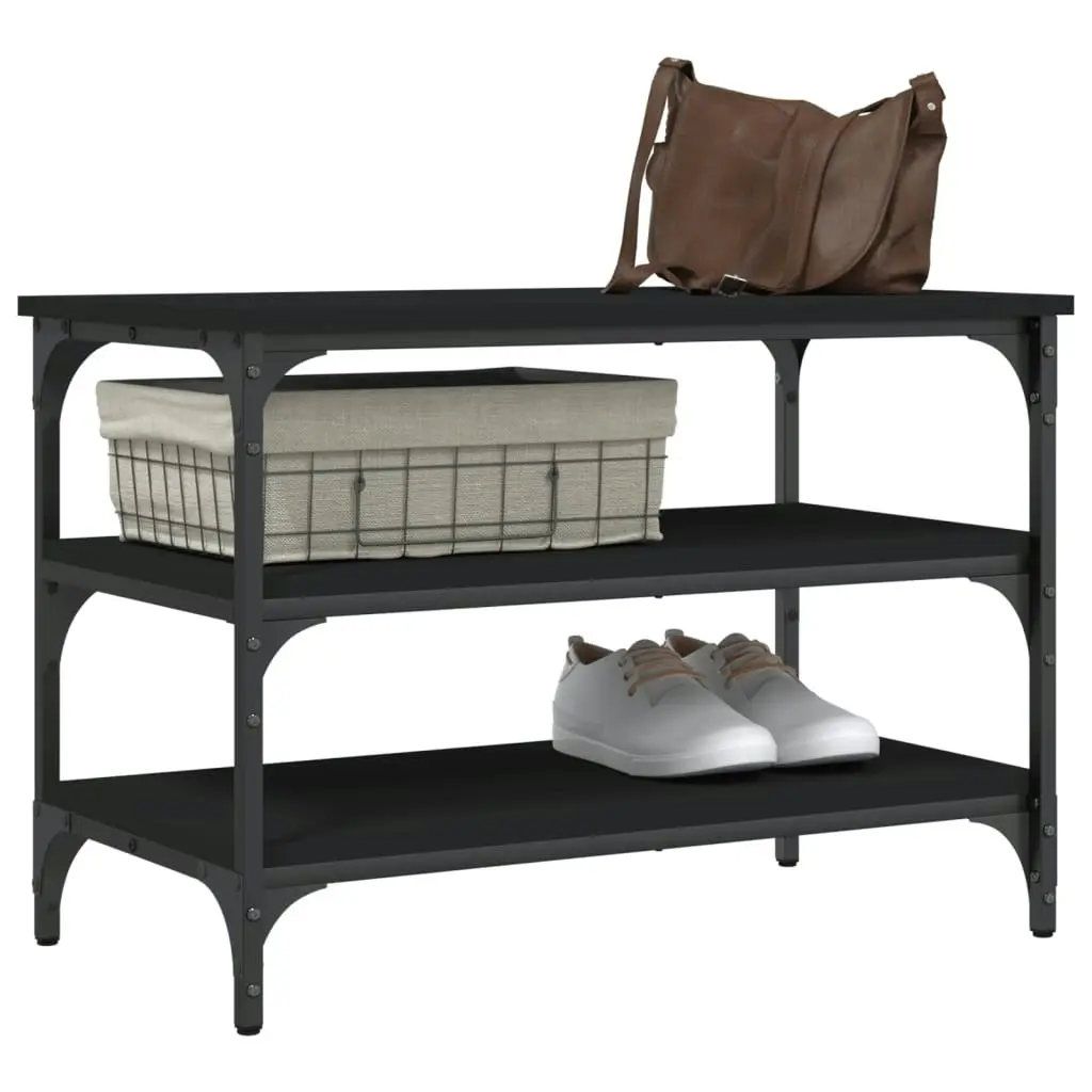 Shoe Bench Black 70x38.5x49 cm Engineered Wood 839038