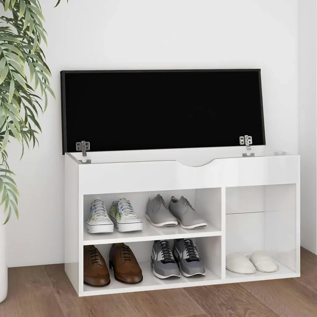 Shoe Bench with Cushion High Gloss White 80x30x47 cm Engineered Wood 326765