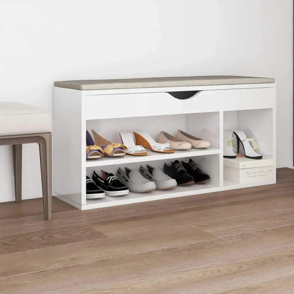 Shoe Bench with Cushion High Gloss White 104x30x49 cm Engineered Wood 326756