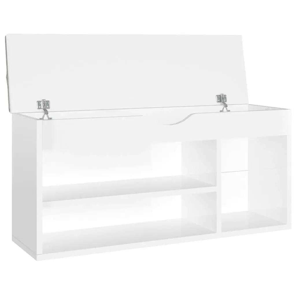 Shoe Bench with Cushion High Gloss White 104x30x49 cm Engineered Wood 326756