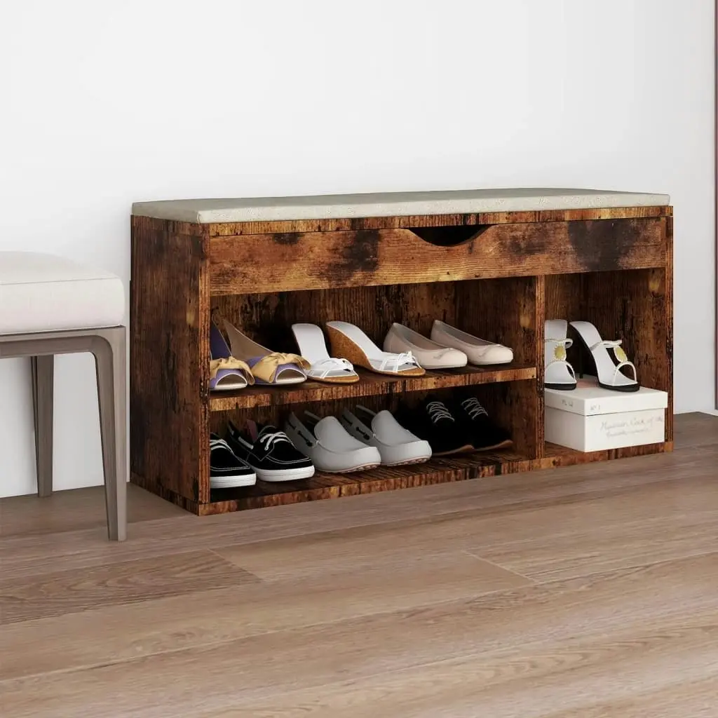 Shoe Bench with Cushion Smoked Oak 104x30x49 cm Engineered Wood 326758