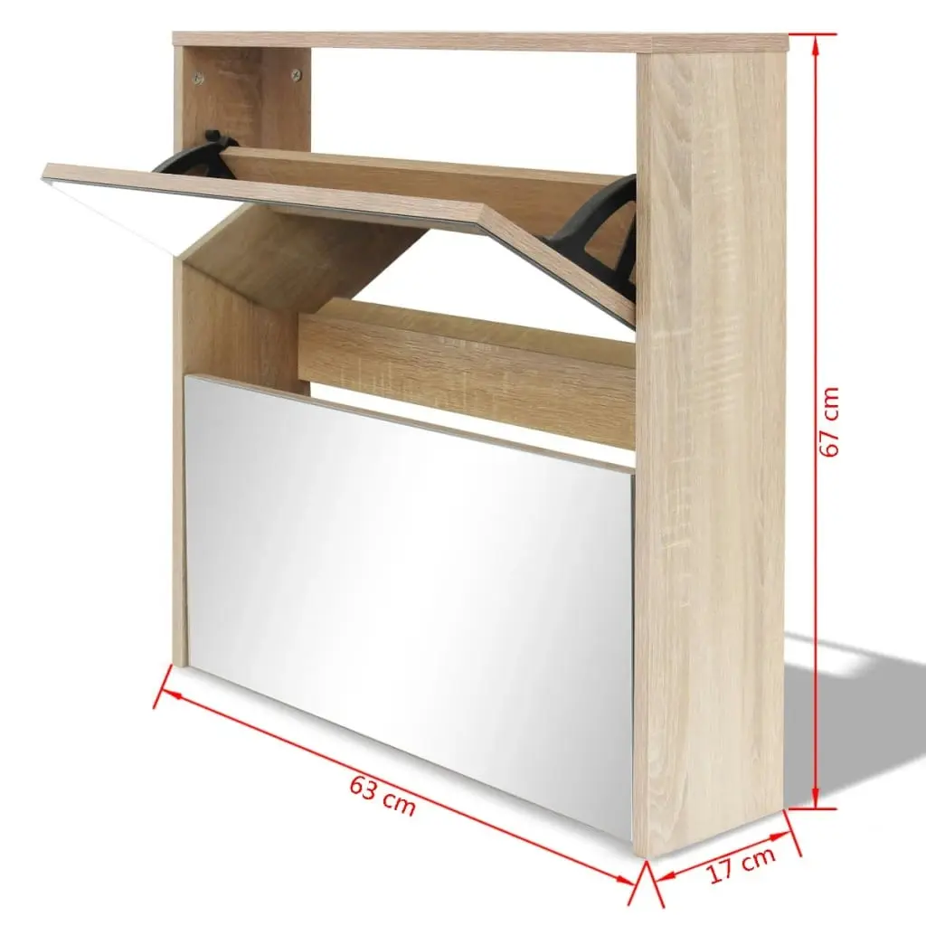 Shoe Cabinet 2-Layer Mirror Oak 63x17x67 cm 243045