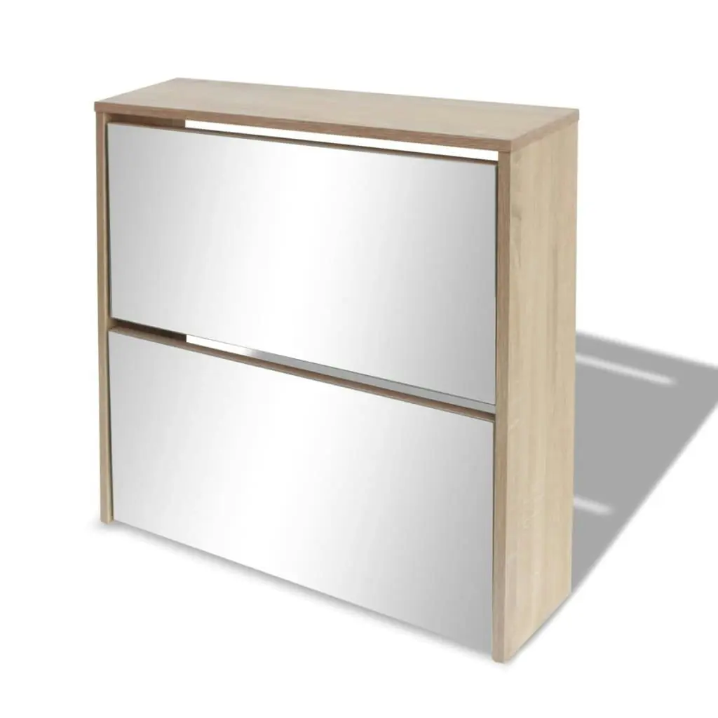 Shoe Cabinet 2-Layer Mirror Oak 63x17x67 cm 243045