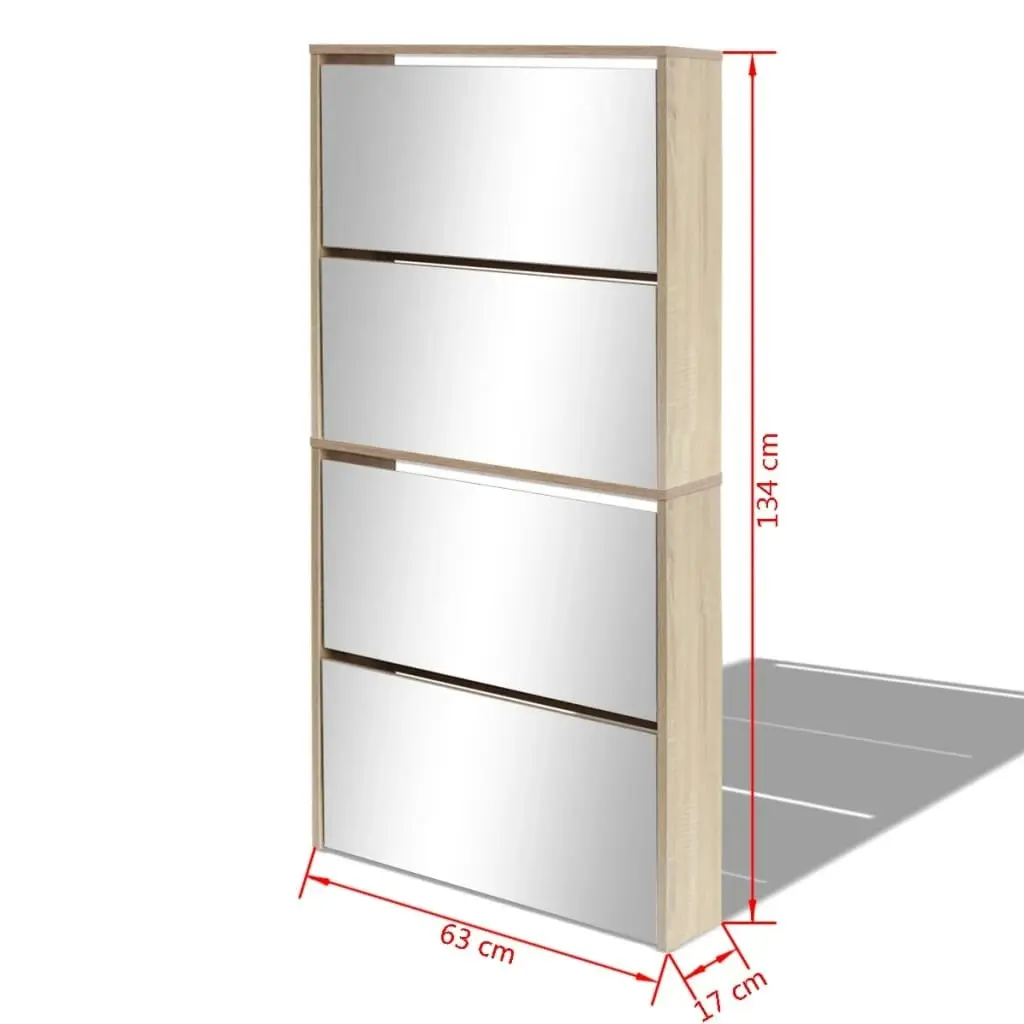 Shoe Cabinet 4-Layer Mirror Oak 63x17x134 cm 273935