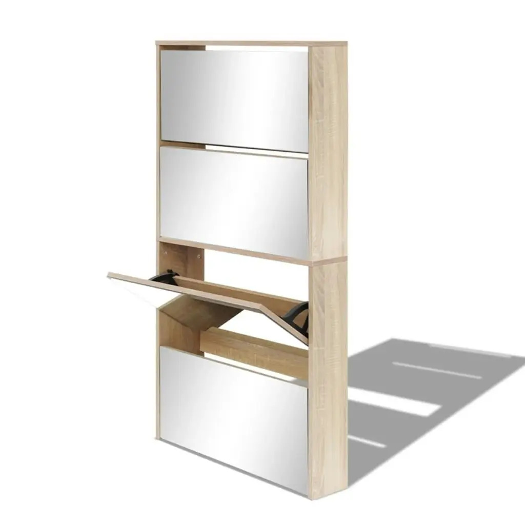 Shoe Cabinet 4-Layer Mirror Oak 63x17x134 cm 273935