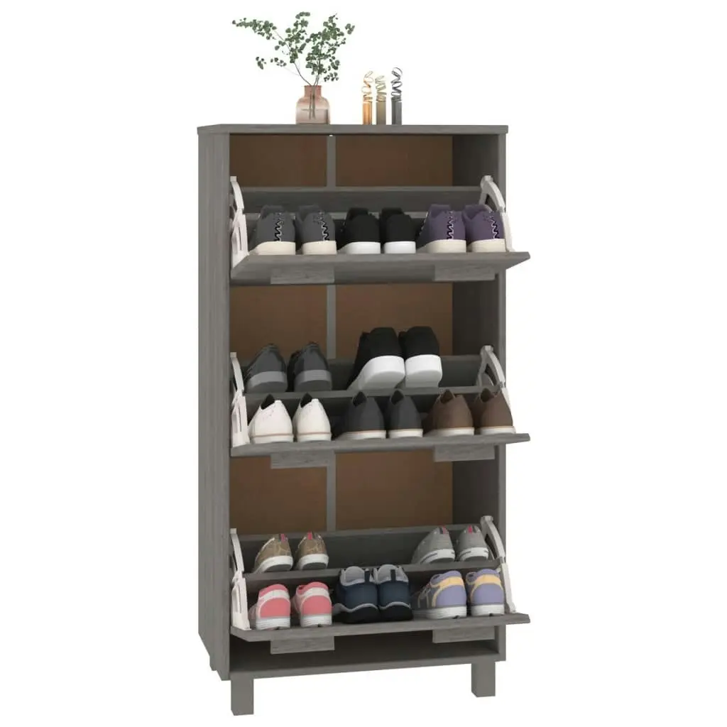 Shoe Cabinet "HAMAR" Light Grey 59.5x35x117 cm Solid Wood Pine 340515