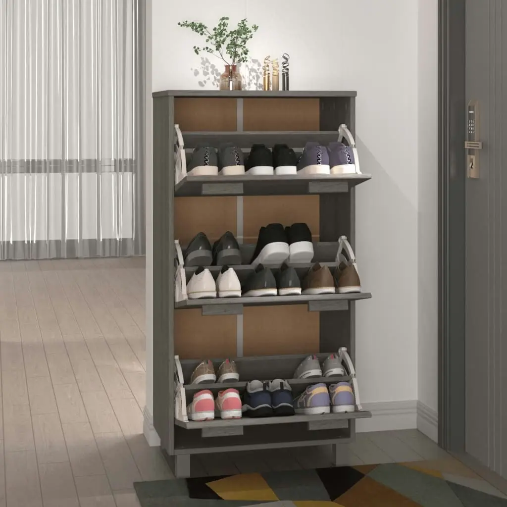 Shoe Cabinet "HAMAR" Light Grey 59.5x35x117 cm Solid Wood Pine 340515