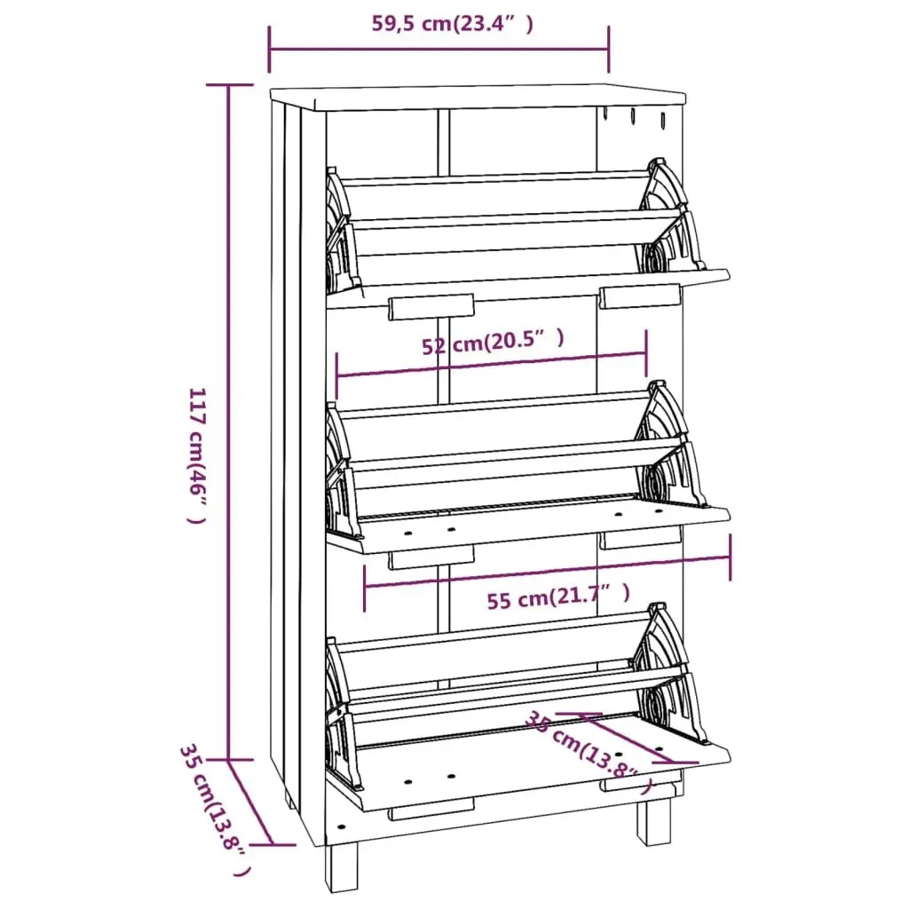 Shoe Cabinet "HAMAR" Light Grey 59.5x35x117 cm Solid Wood Pine 340515