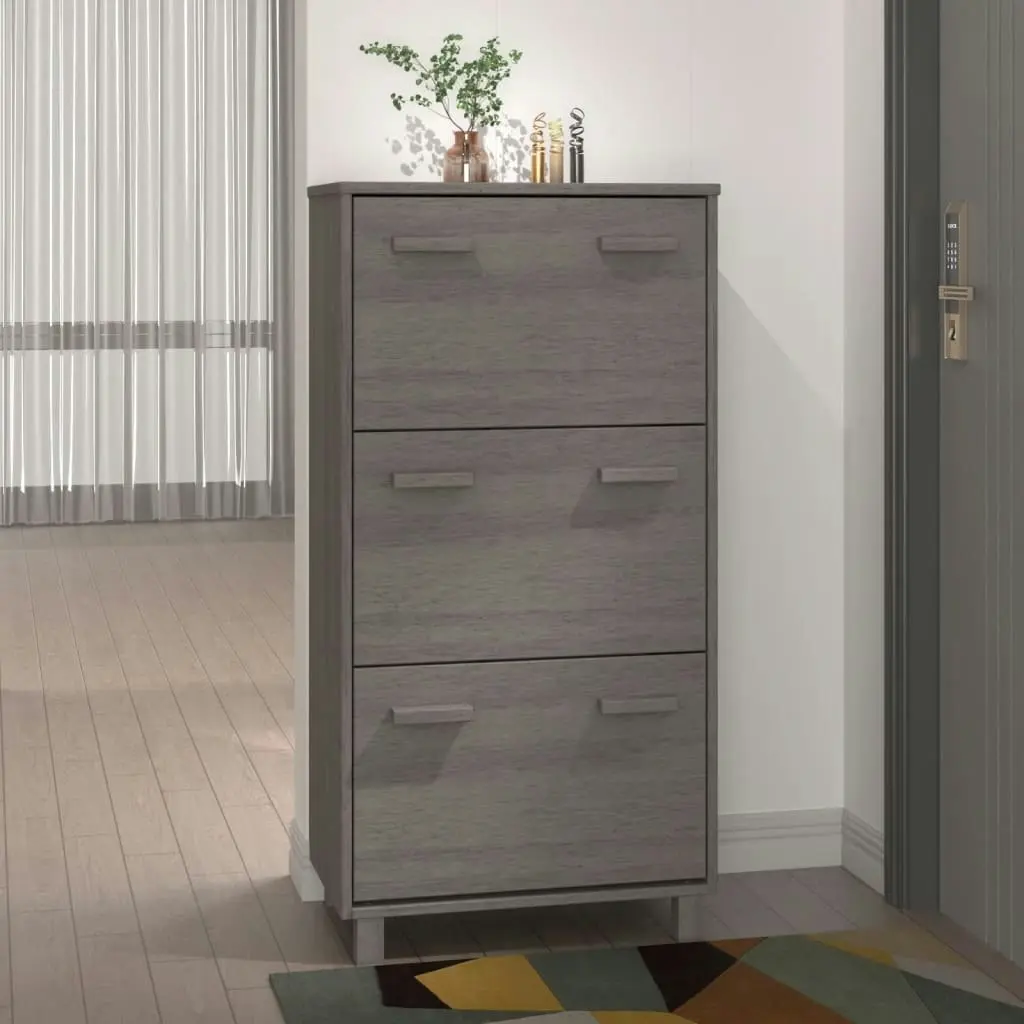 Shoe Cabinet "HAMAR" Light Grey 59.5x35x117 cm Solid Wood Pine 340515