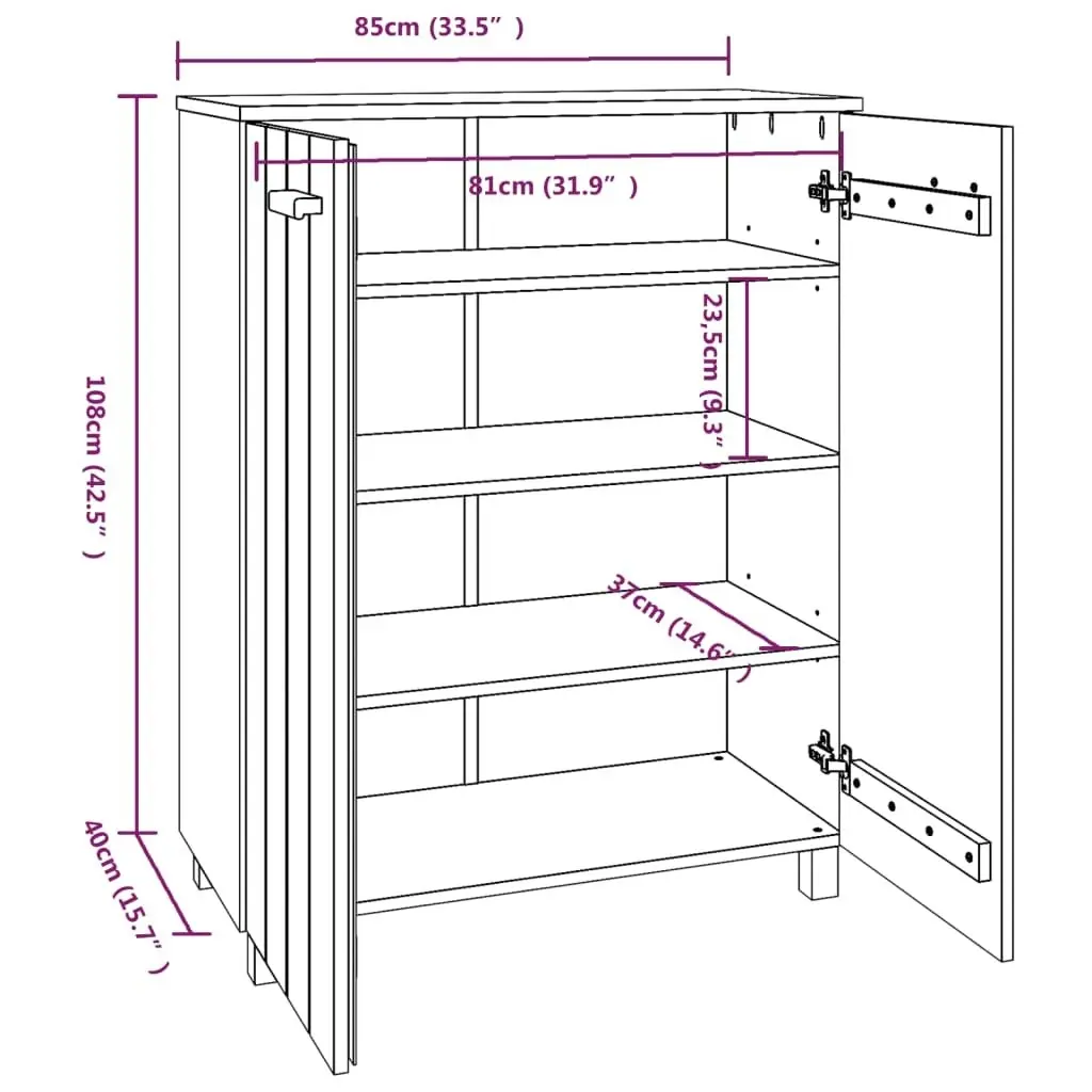 Shoe Cabinet "HAMAR" White 85x40x108 cm Solid Wood Pine 340517