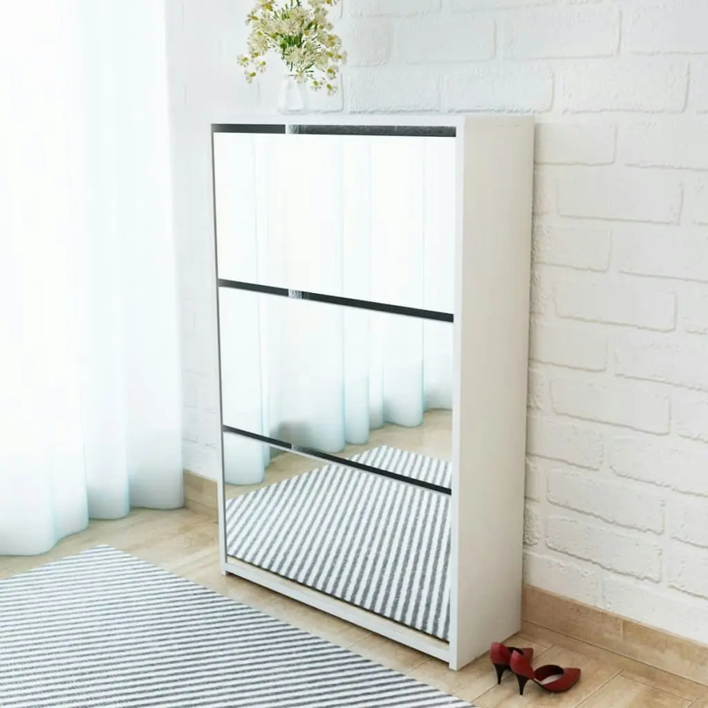 Shoe Cabinet 3-Layer Mirror White 63x17x102.5 cm 243048