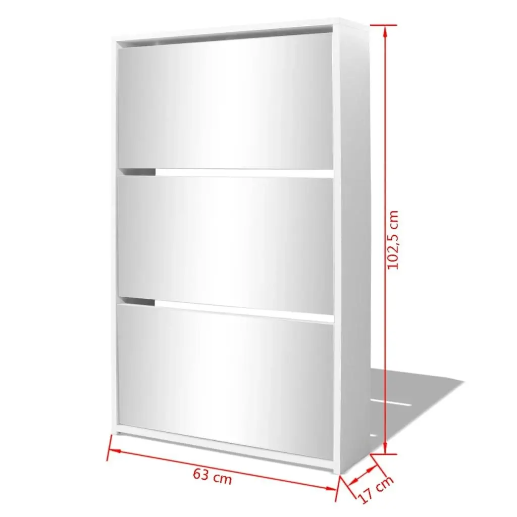 Shoe Cabinet 3-Layer Mirror White 63x17x102.5 cm 243048