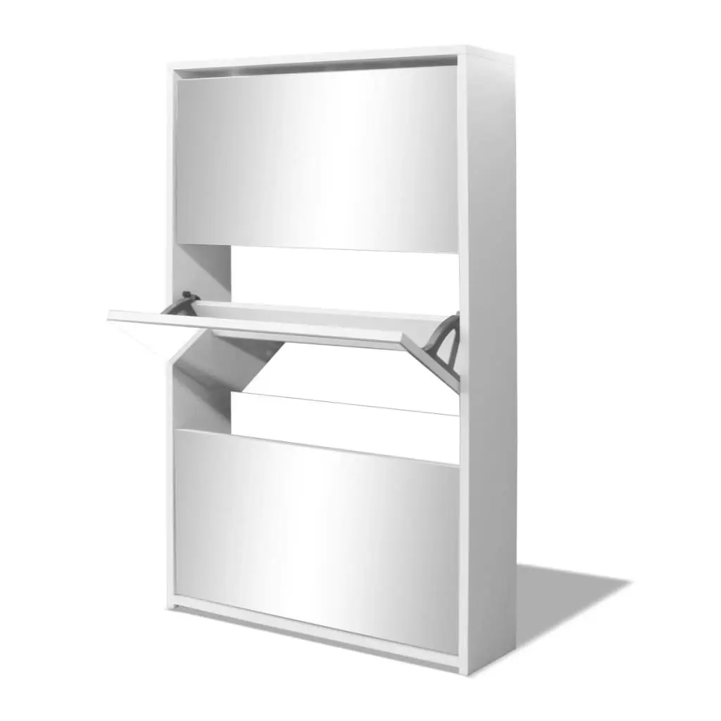 Shoe Cabinet 3-Layer Mirror White 63x17x102.5 cm 243048