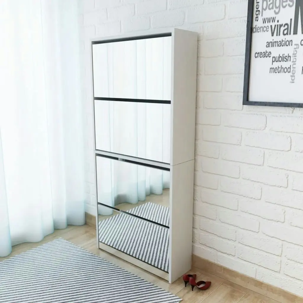 Shoe Cabinet 4-Layer Mirror White 63x17x134 cm 273936