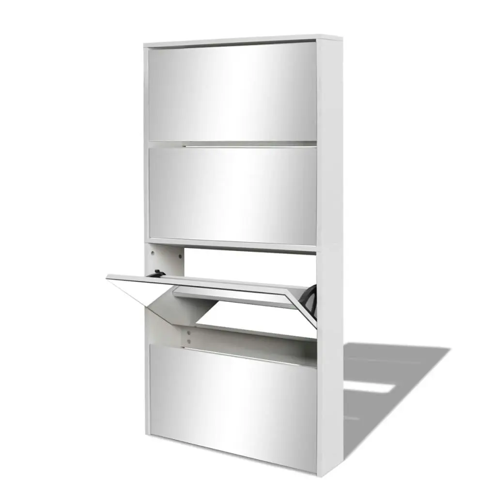 Shoe Cabinet 4-Layer Mirror White 63x17x134 cm 273936