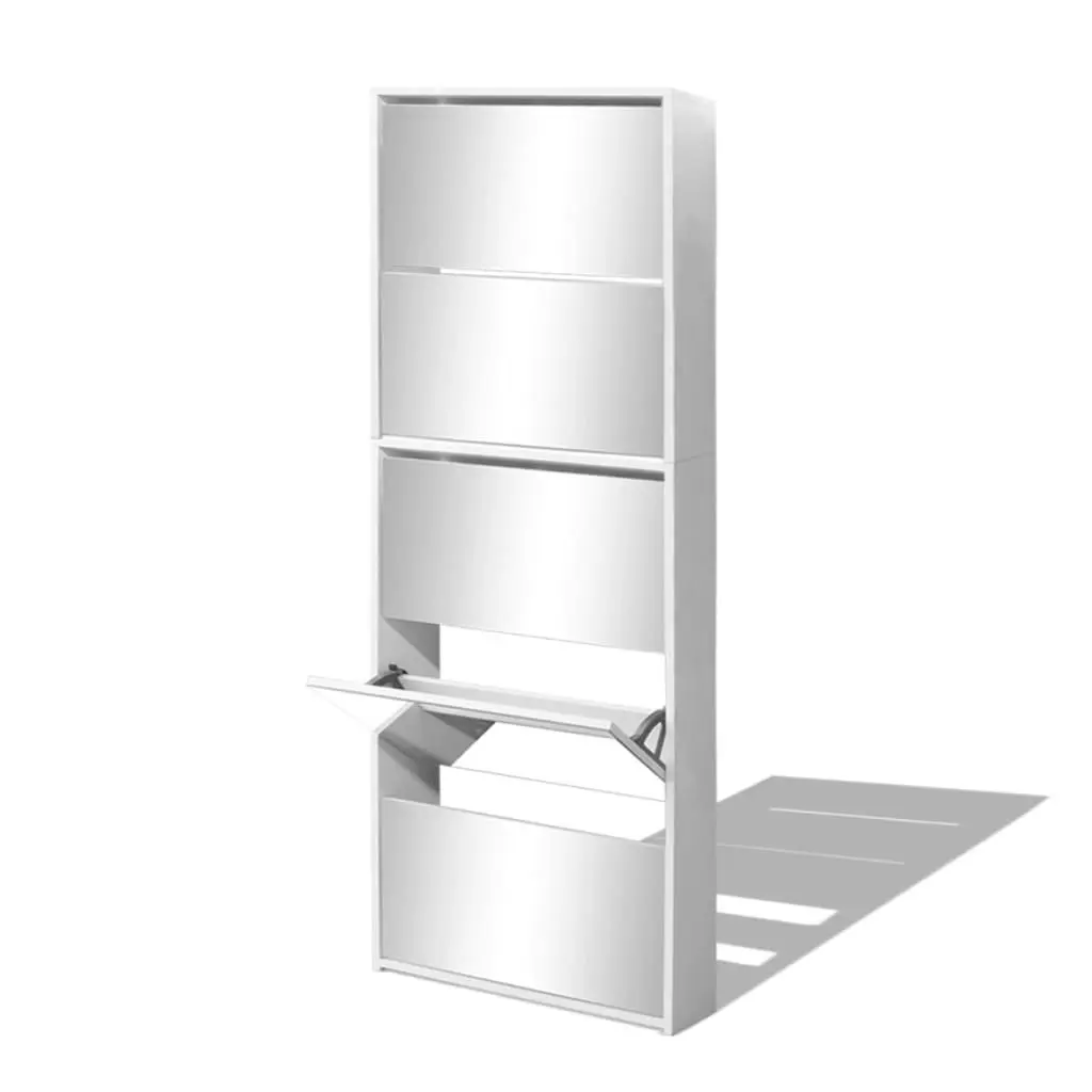 Shoe Cabinet 5-Layer Mirror White 63x17x169.5 cm 273938