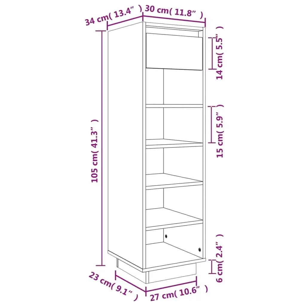 Shoe Cabinet 30x34x105 cm Solid Wood Pine 813555