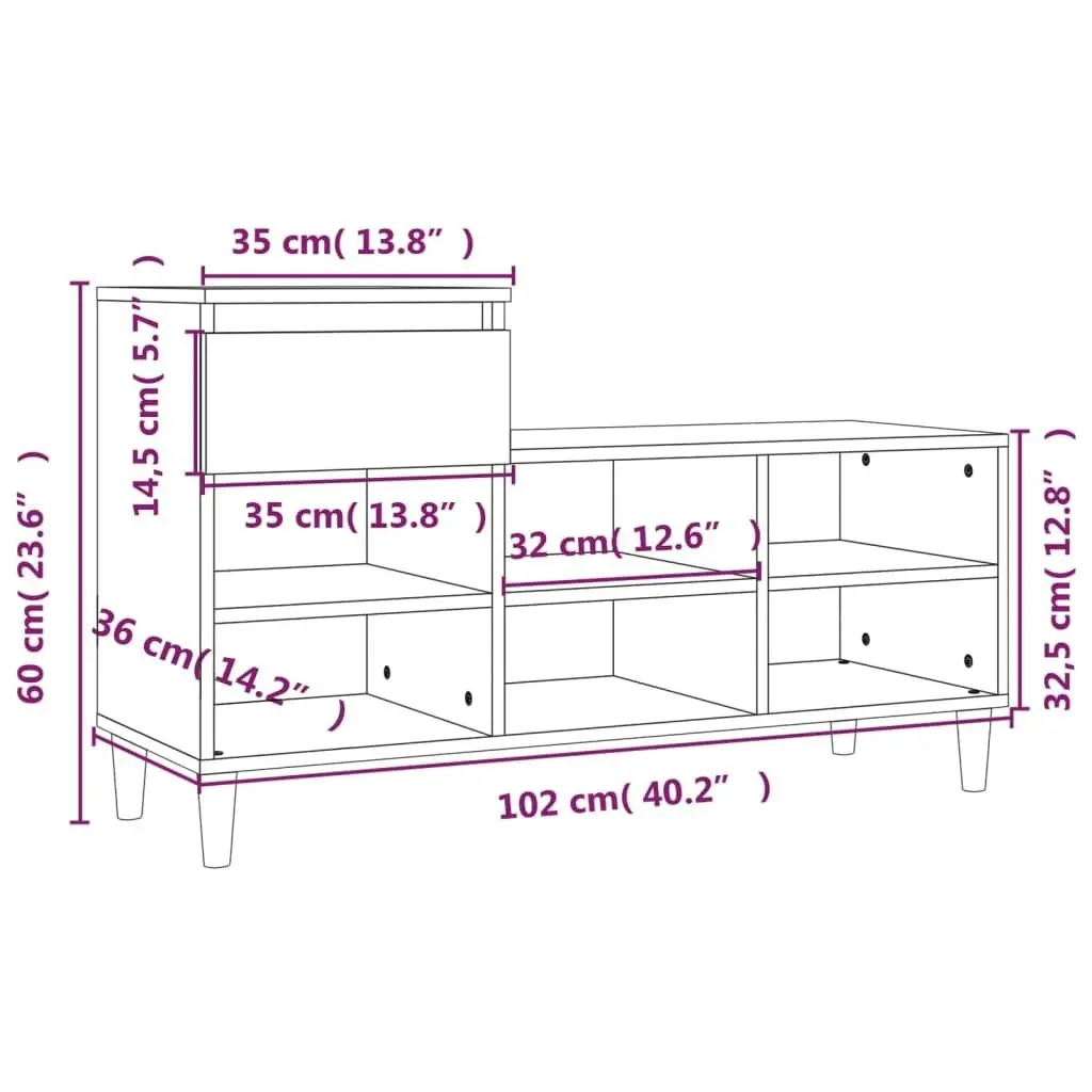 Shoe Cabinet Black 102x36x60 cm Engineered Wood 821205