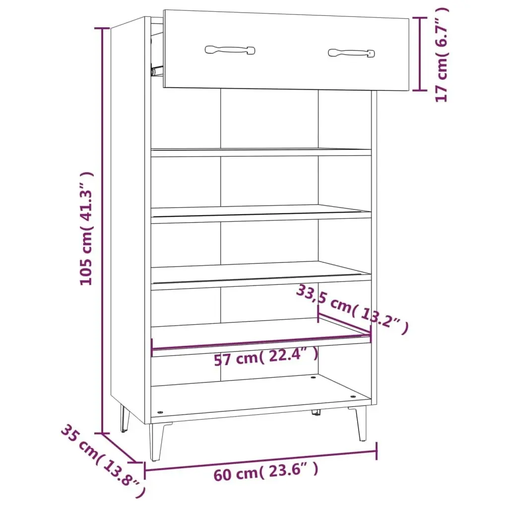 Shoe Cabinet Black 60x35x105 cm Engineered Wood 812790