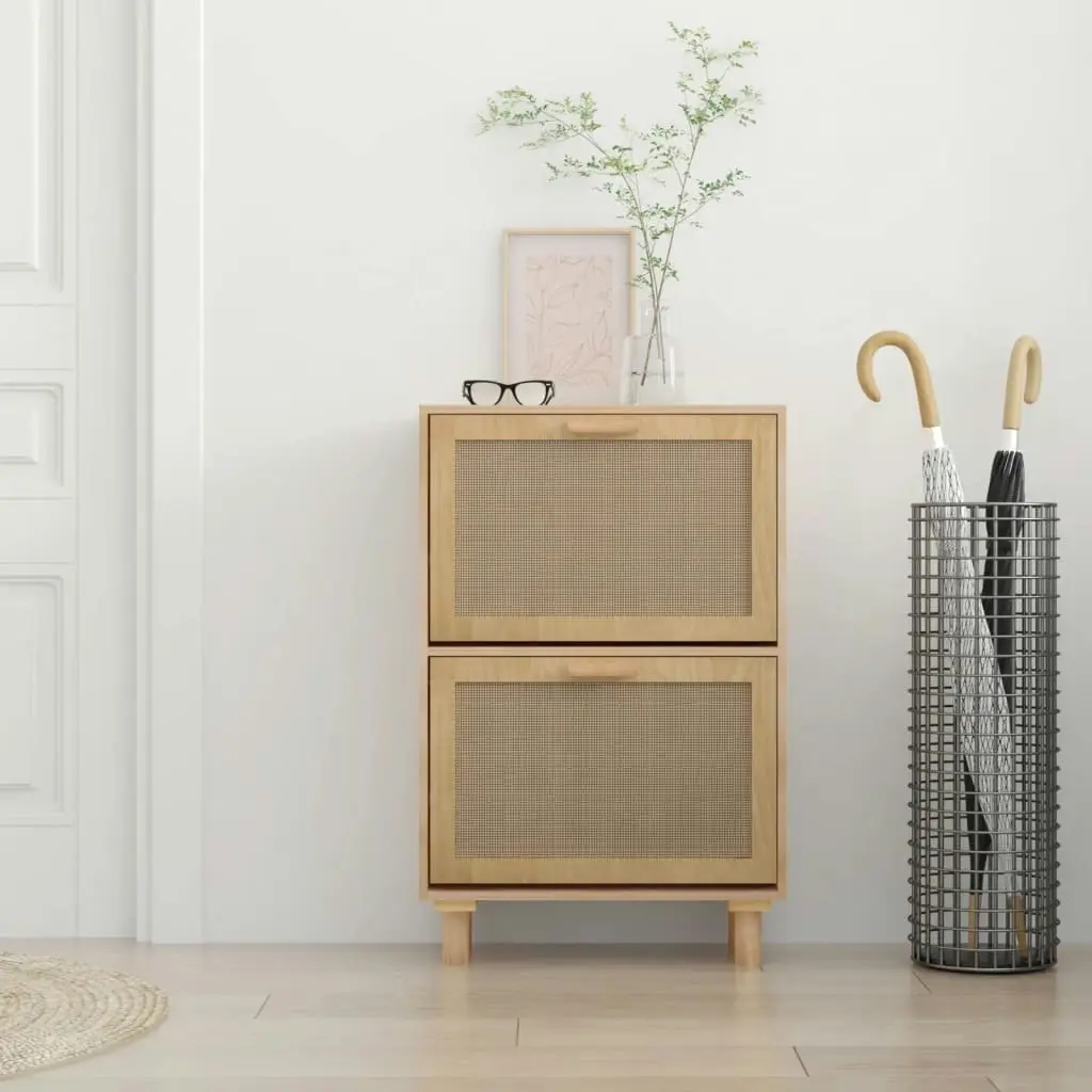 Shoe Cabinet Brown 52x25x80 cm Engineered Wood and Natural Rattan 345647