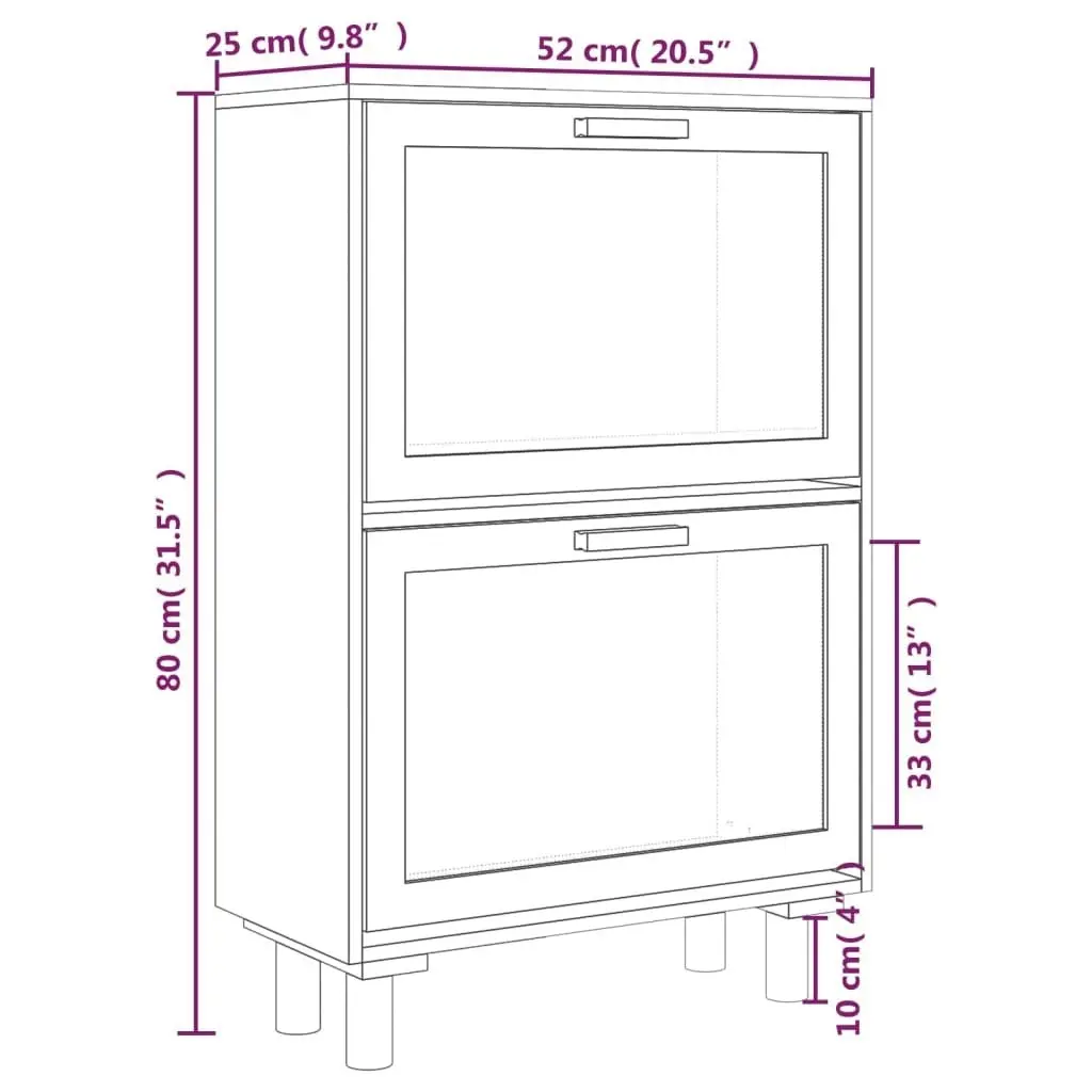 Shoe Cabinet Brown 52x25x80 cm Engineered Wood and Natural Rattan 345647