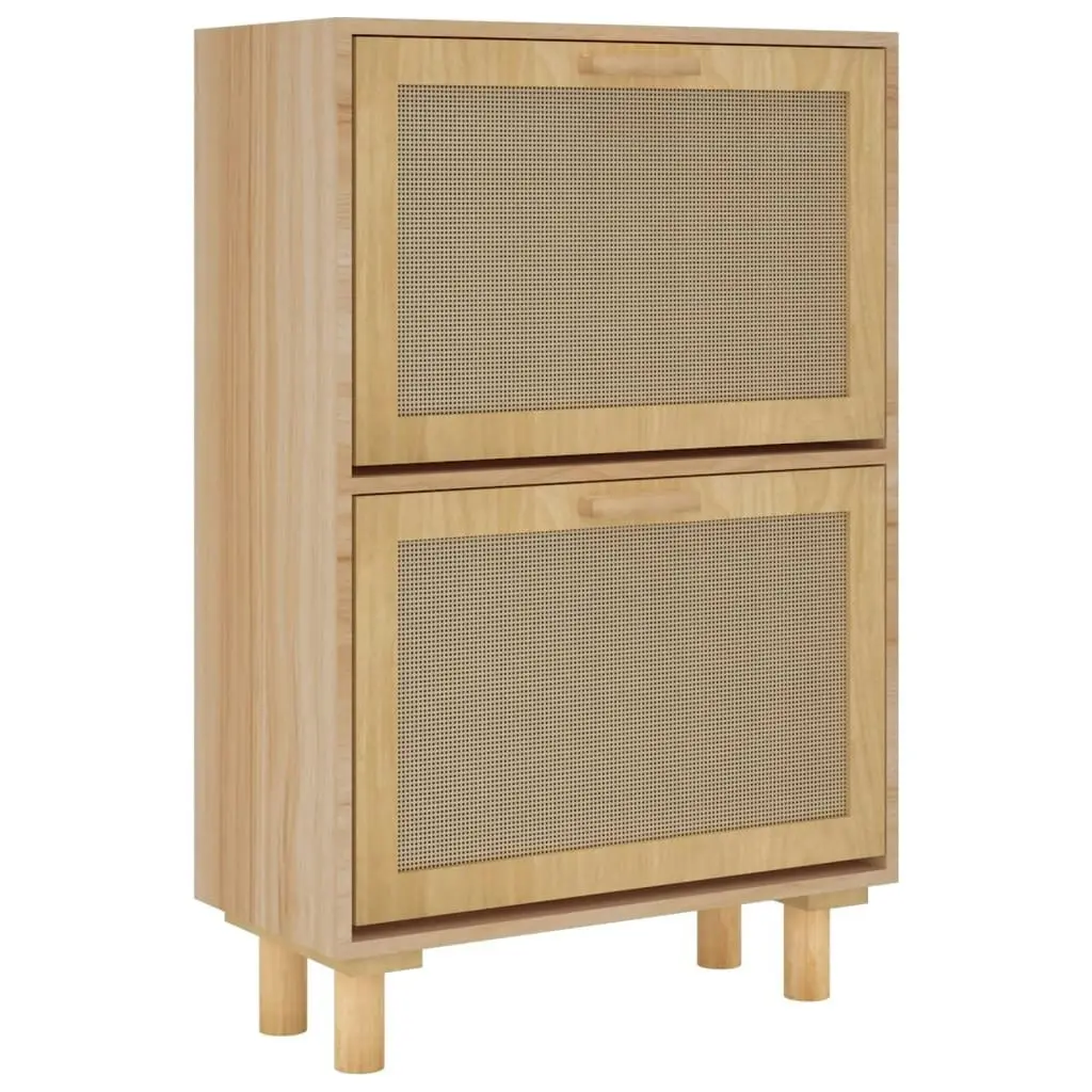 Shoe Cabinet Brown 52x25x80 cm Engineered Wood and Natural Rattan 345647