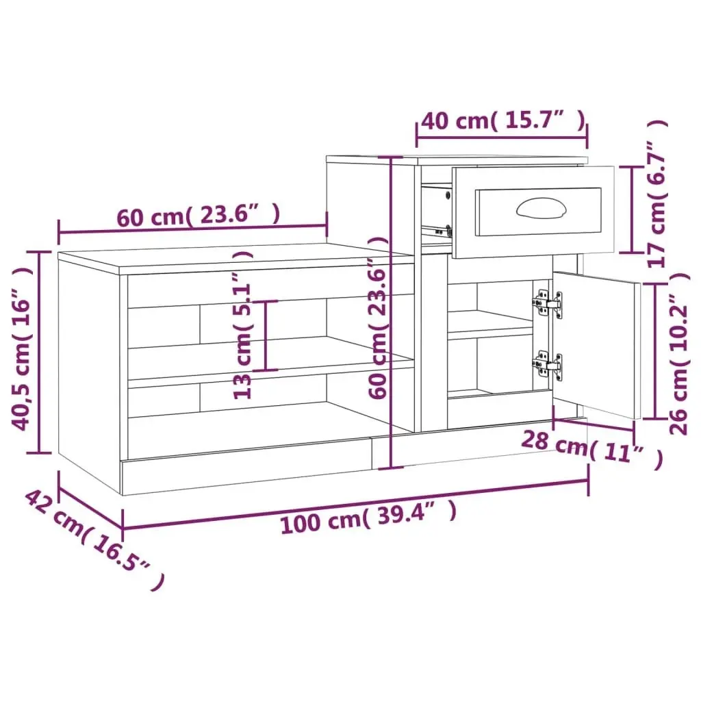 Shoe Cabinet Brown Oak 100x42x60 cm Engineered Wood 816423