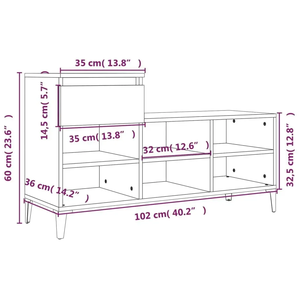 Shoe Cabinet Brown Oak 102x36x60 cm Engineered Wood 821219