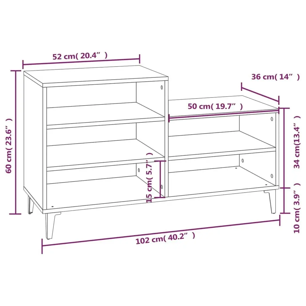 Shoe Cabinet Brown Oak 102x36x60 cm Engineered Wood 819739