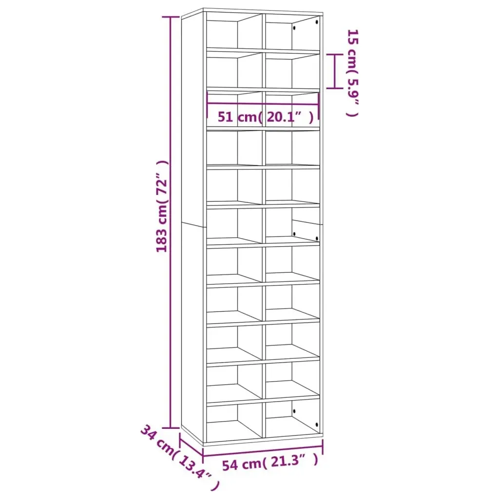 Shoe Cabinet Brown Oak 54x34x183 cm Engineered Wood 815302