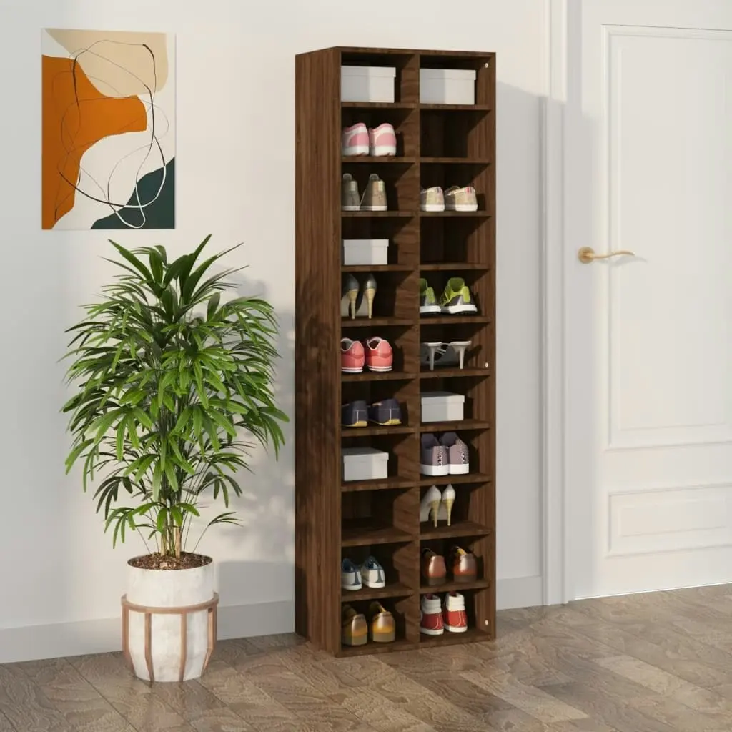 Shoe Cabinet Brown Oak 54x34x183 cm Engineered Wood 815302