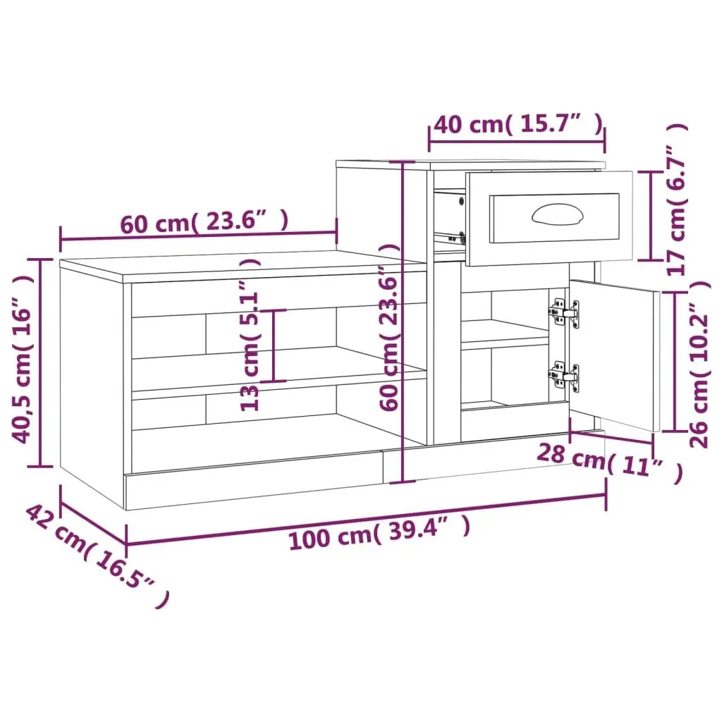 Shoe Cabinet Concrete Grey 100x42x60 cm Engineered Wood 816420