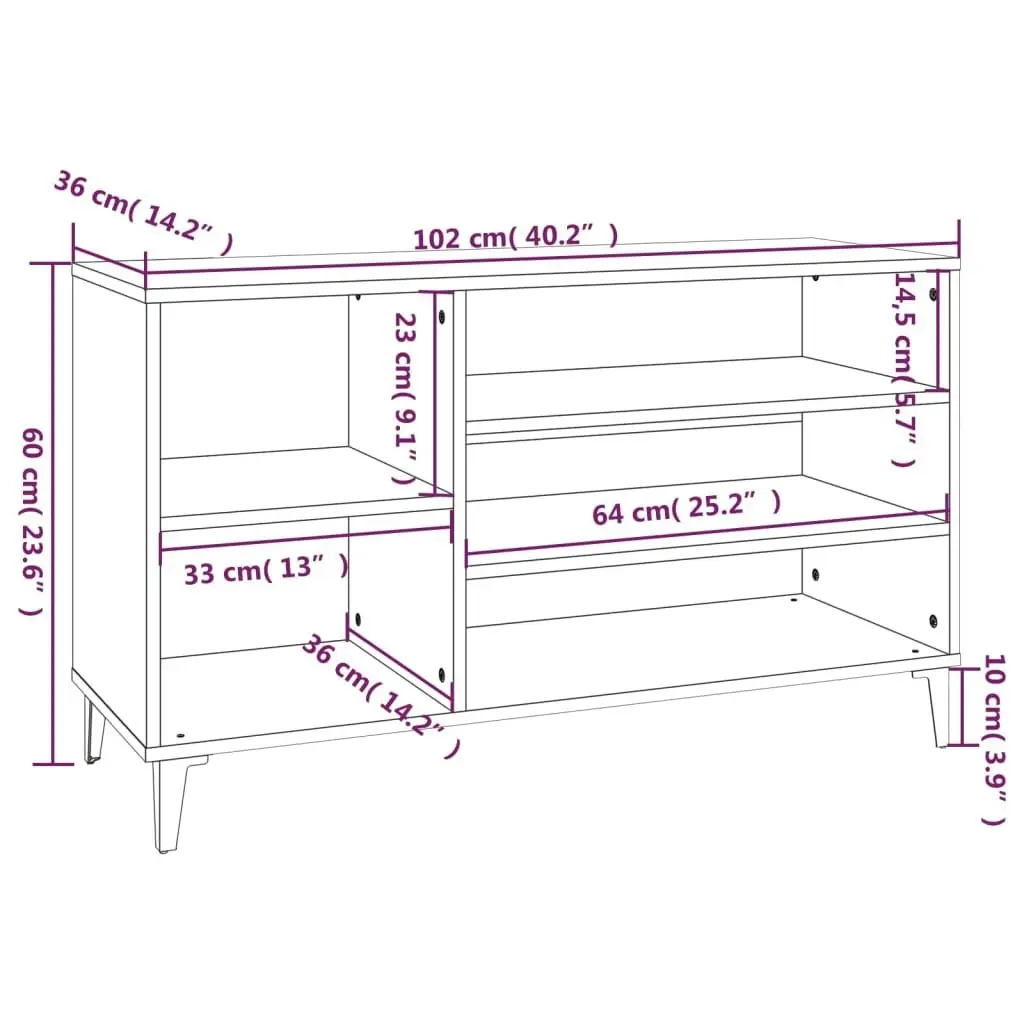 Shoe Cabinet Concrete Grey 102x36x60 cm Engineered Wood 819752