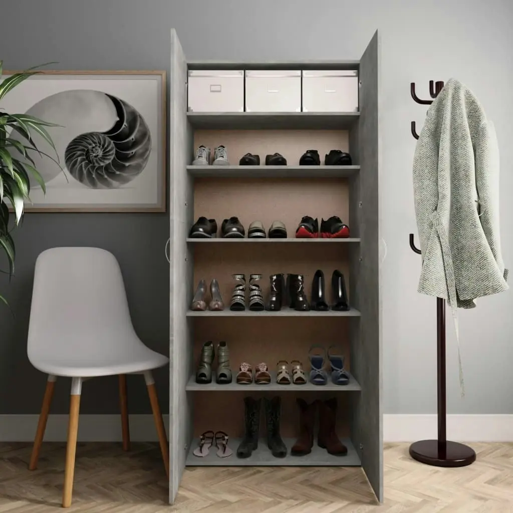 Shoe Cabinet Concrete Grey 80x35.5x180 cm Engineered Wood 800292