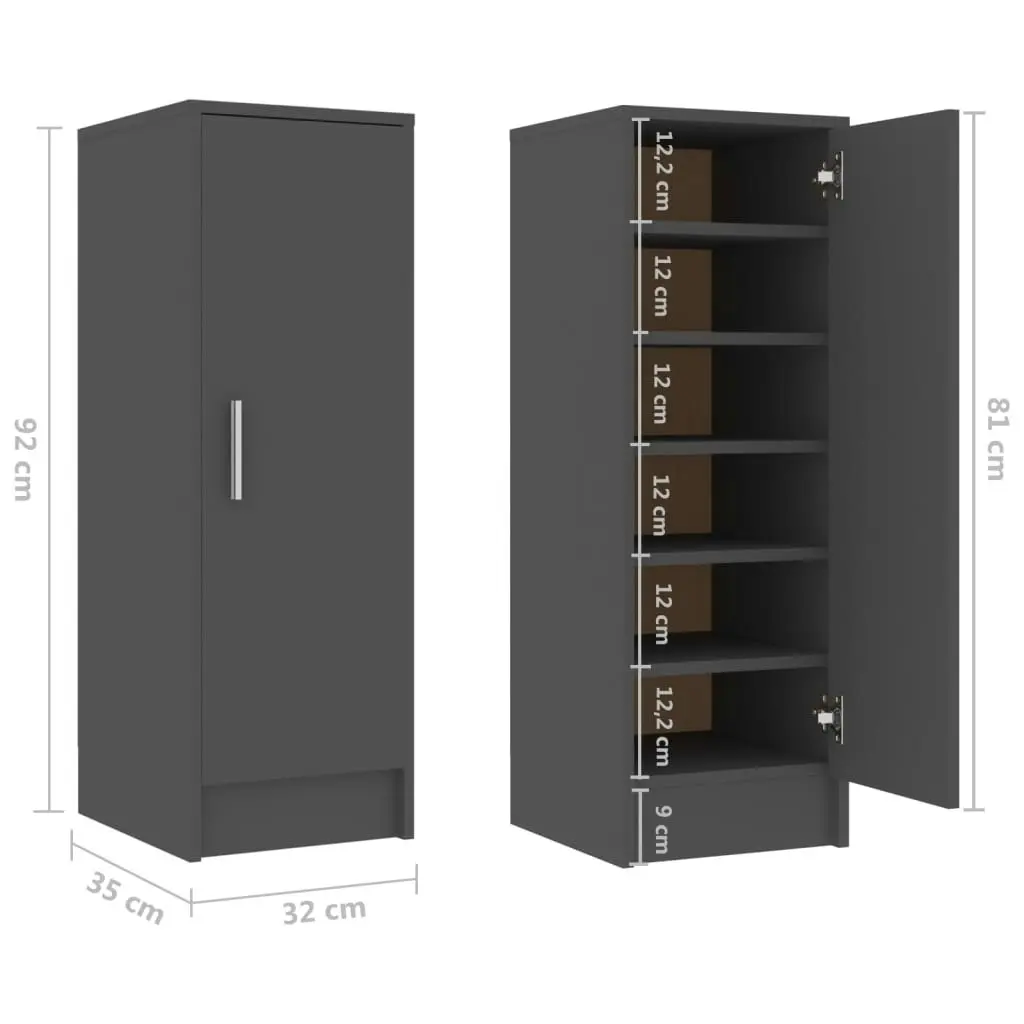 Shoe Cabinet Grey 32x35x92 cm Engineered Wood 808974