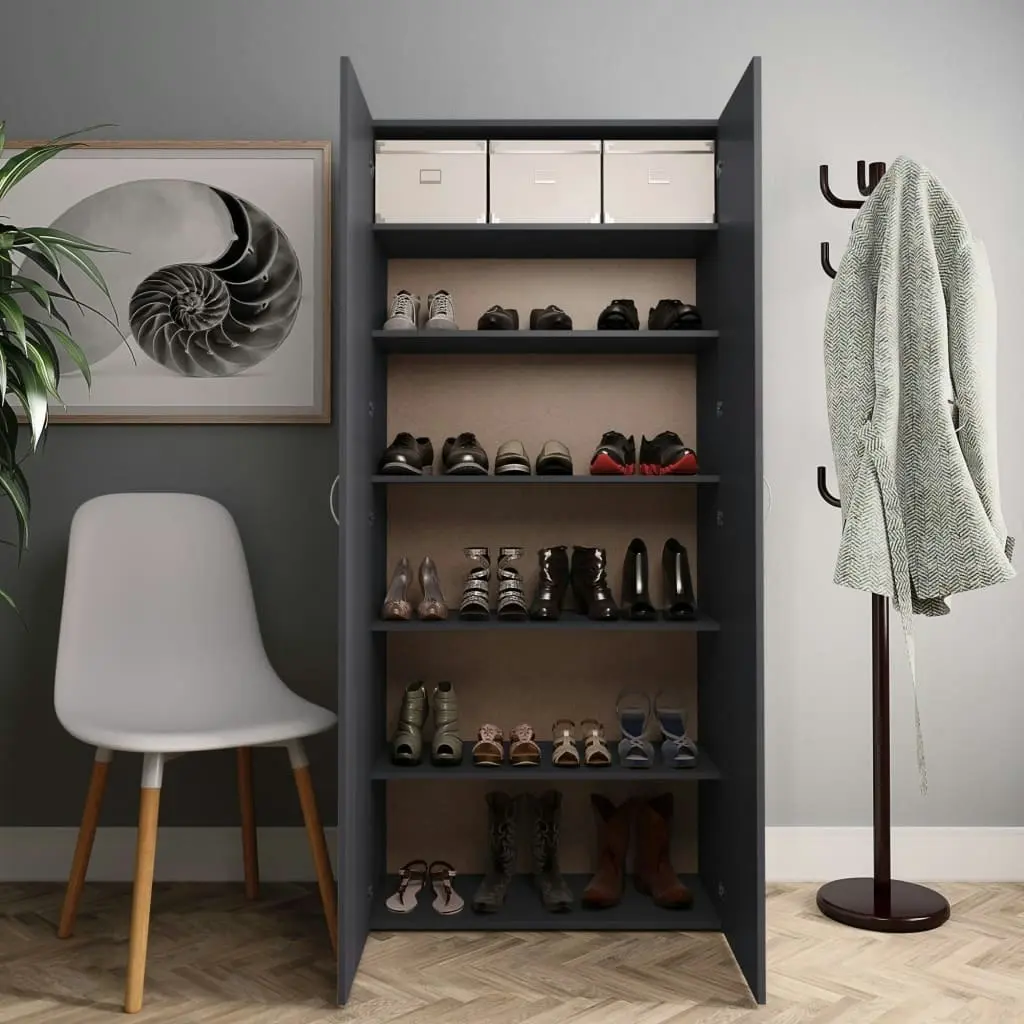 Shoe Cabinet Grey 80x35.5x180 cm Engineered Wood 800290