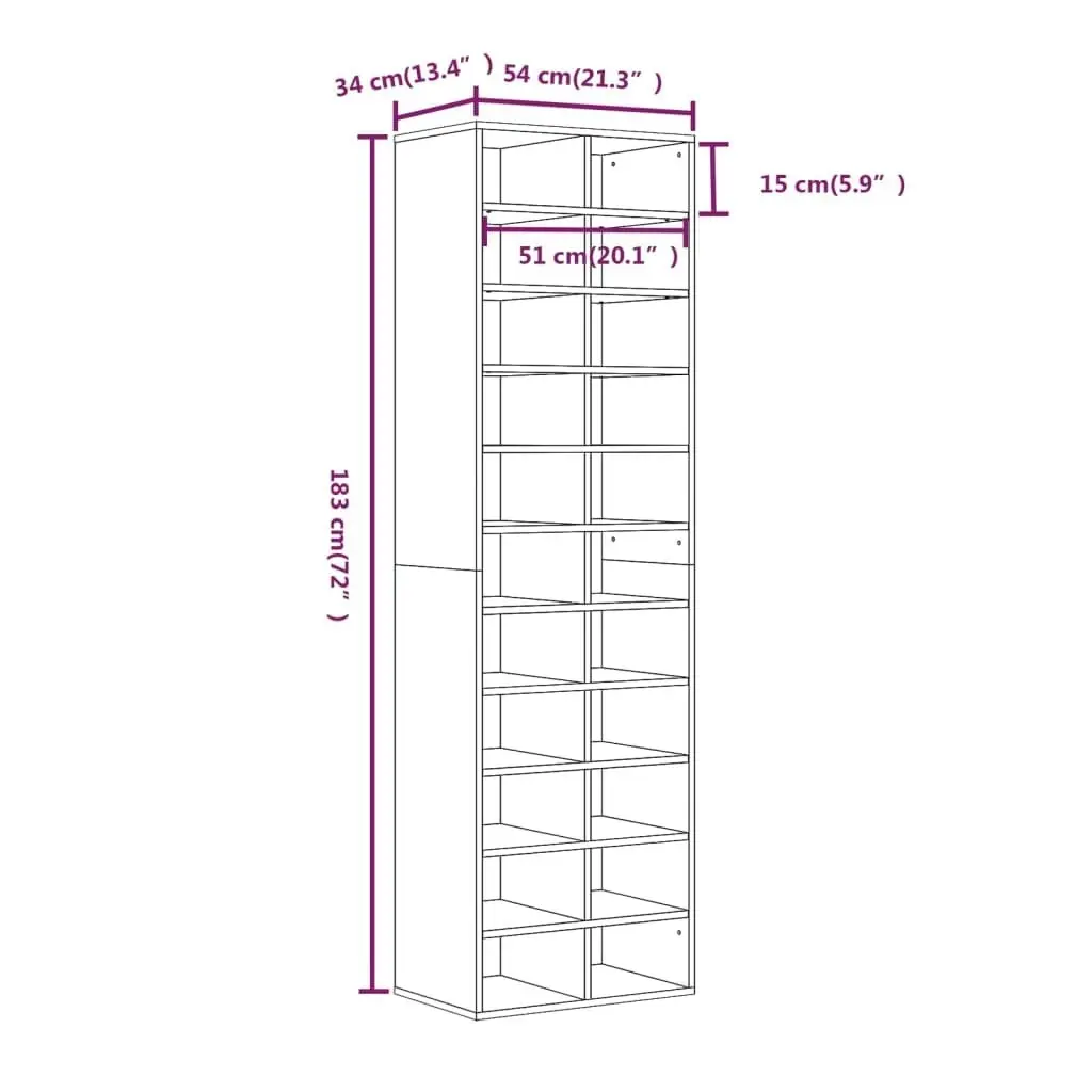 Shoe Cabinet Grey Sonoma 54x34x183 cm Engineered Wood 815301