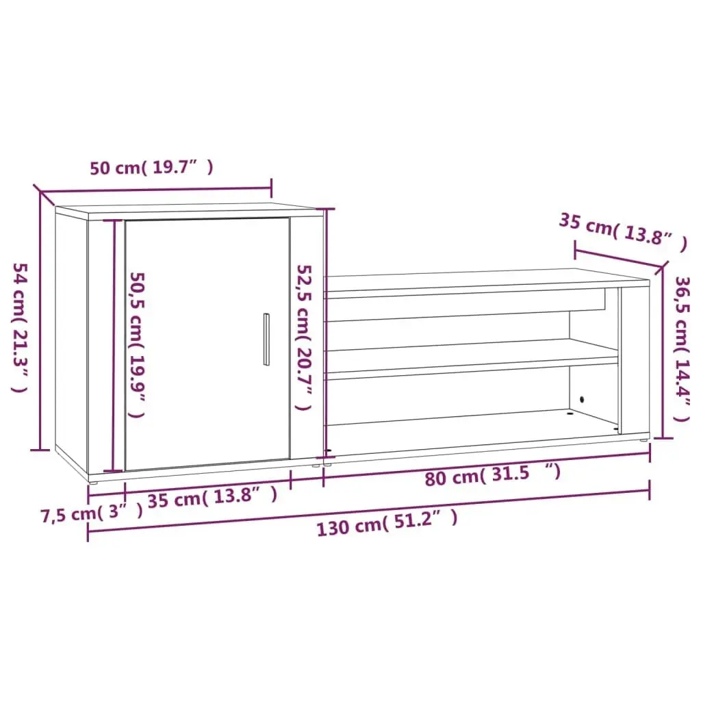 Shoe Cabinet Grey Sonoma 130x35x54 cm Engineered Wood 816750