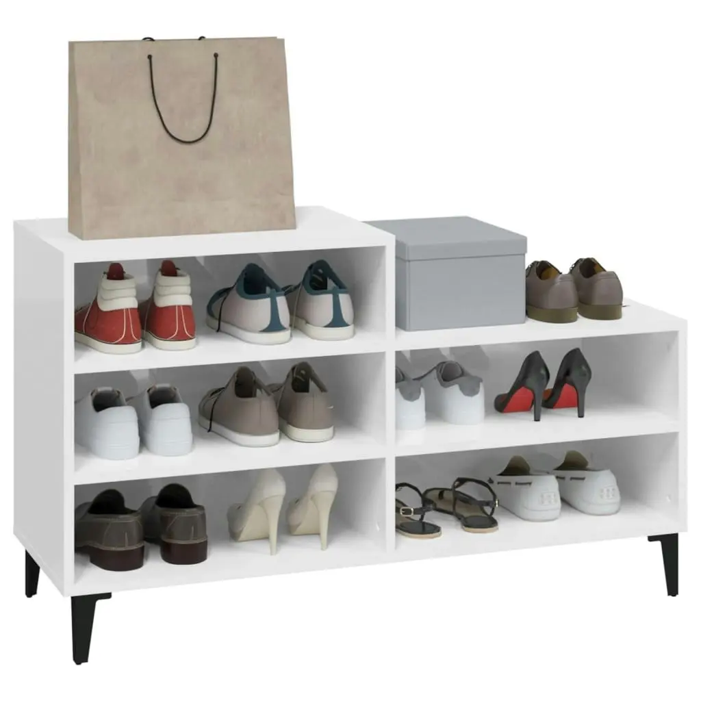 Shoe Cabinet High Gloss White 102x36x60 cm Engineered Wood 819734