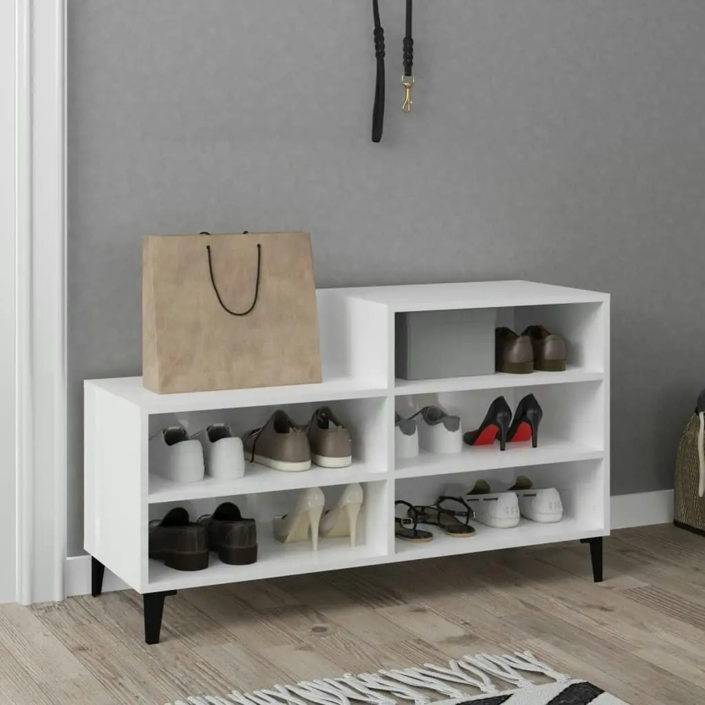 Shoe Cabinet High Gloss White 102x36x60 cm Engineered Wood 819734