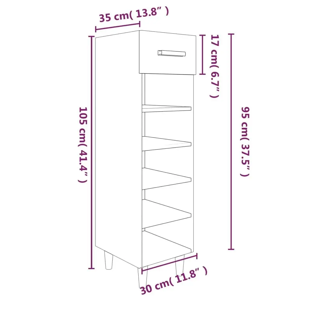 Shoe Cabinet High Gloss White 30x35x105 cm Engineered Wood 812804