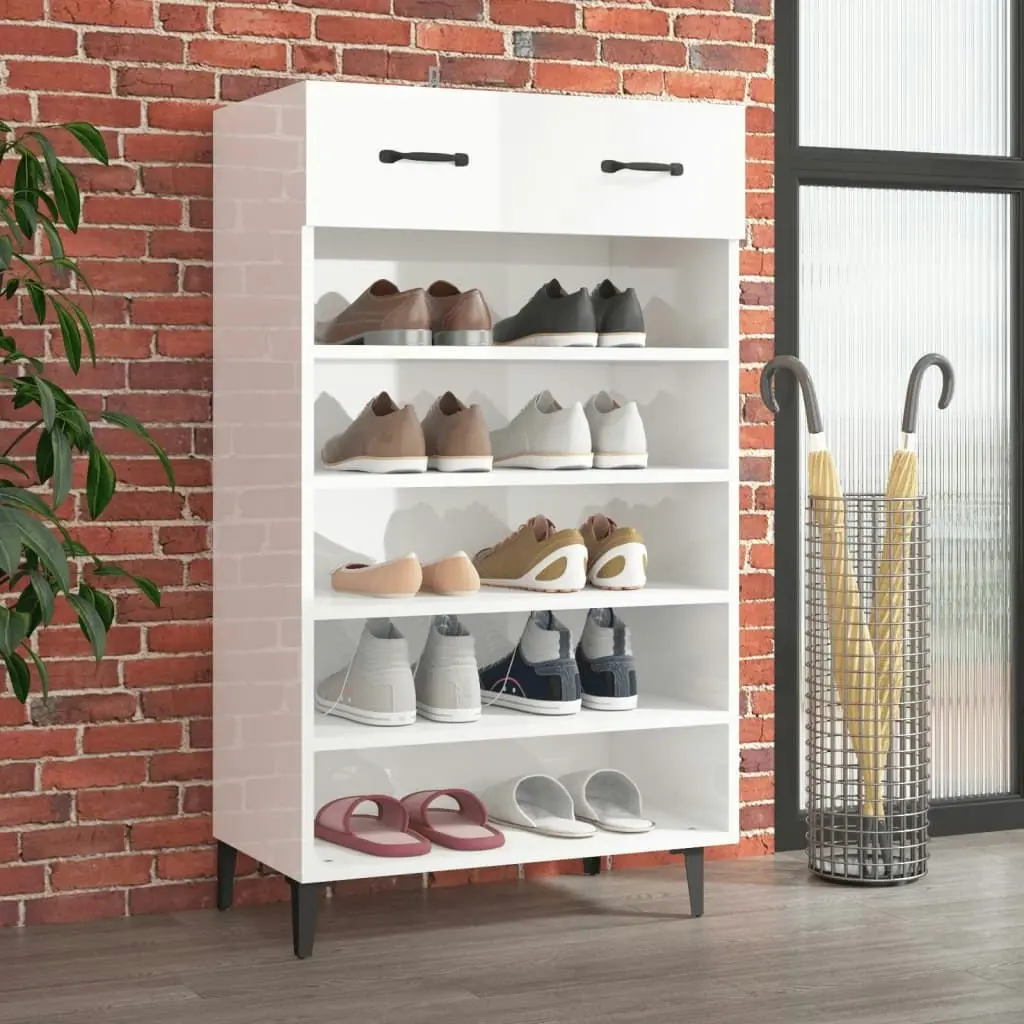 Shoe Cabinet High Gloss White 60x35x105 cm Engineered Wood 812795