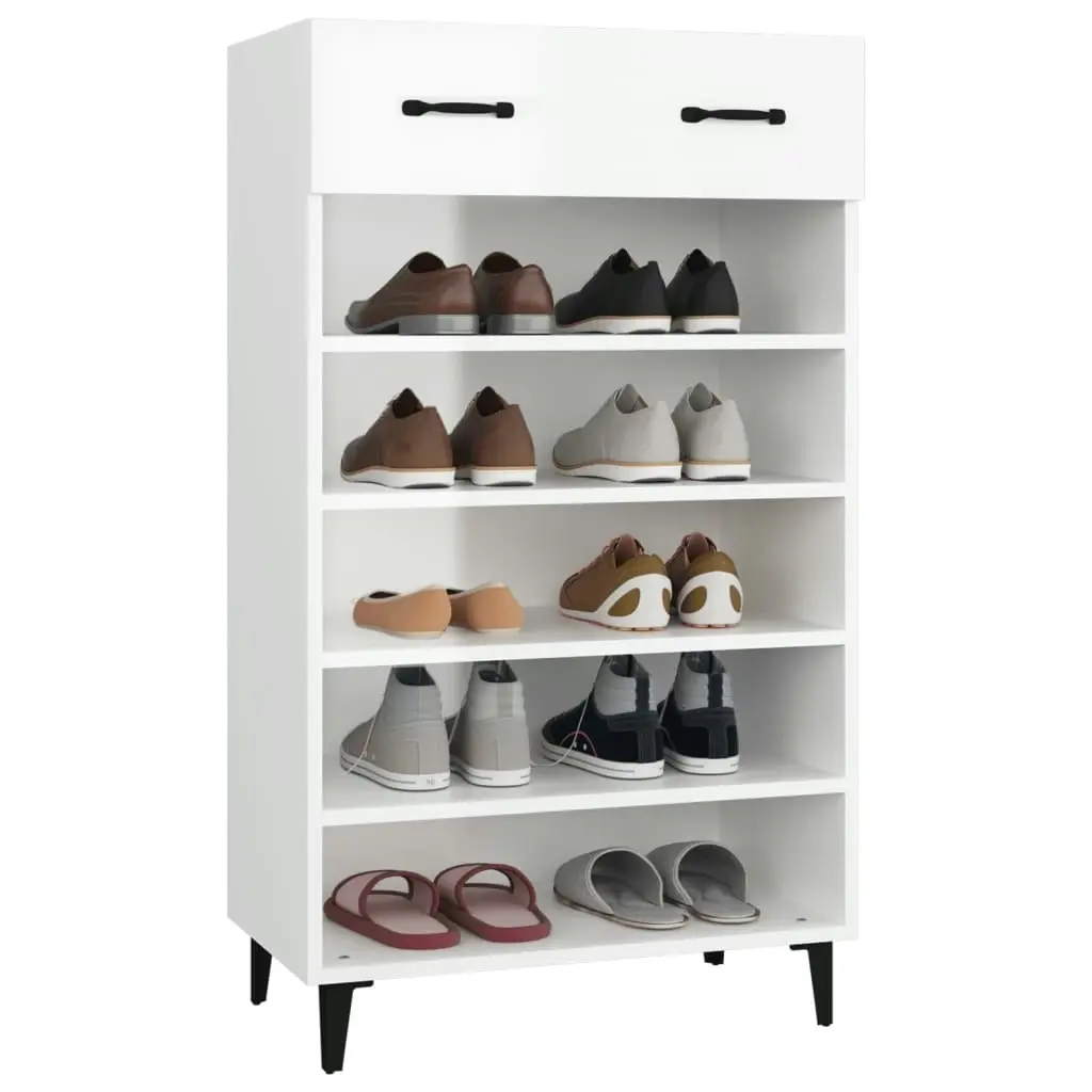 Shoe Cabinet High Gloss White 60x35x105 cm Engineered Wood 812795