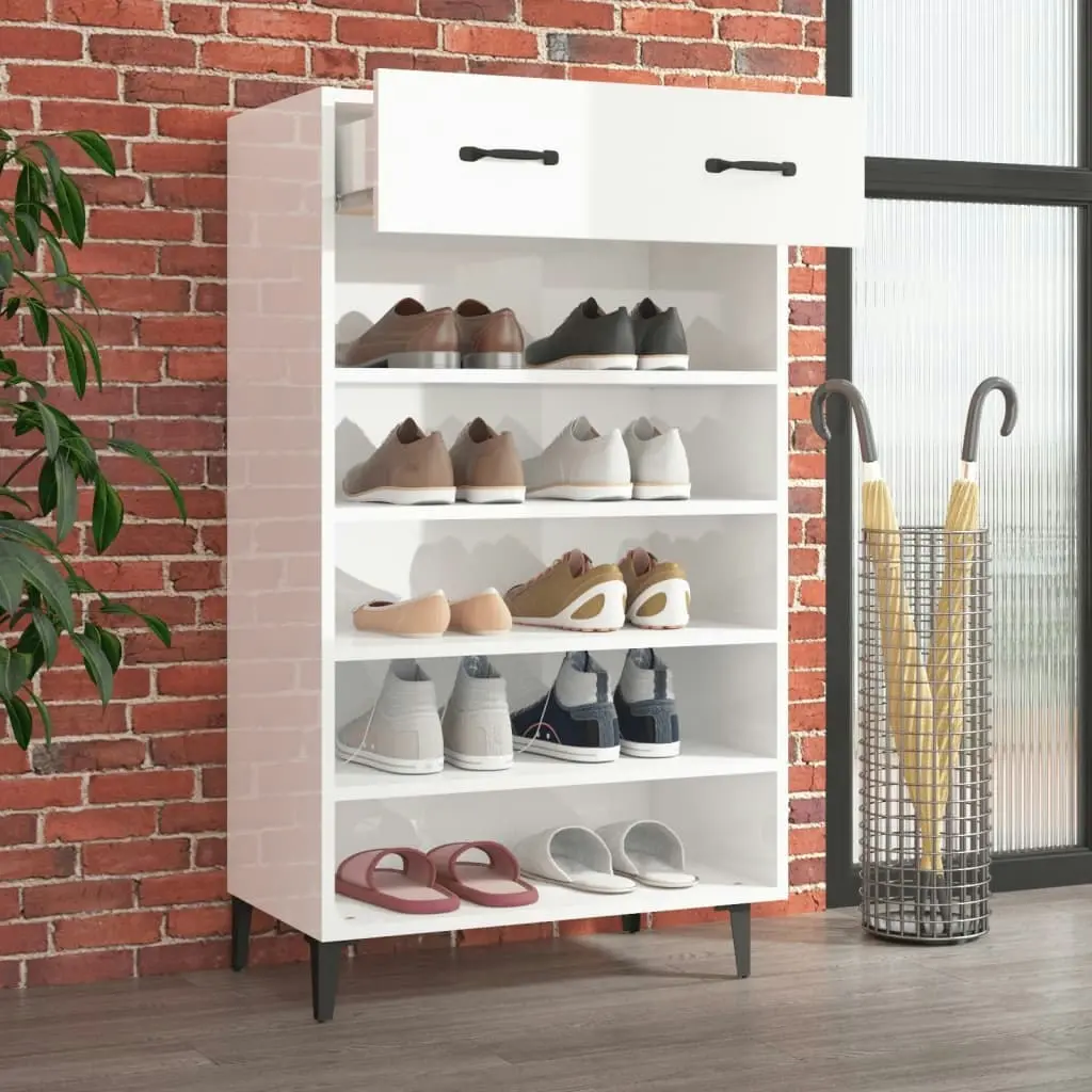 Shoe Cabinet High Gloss White 60x35x105 cm Engineered Wood 812795