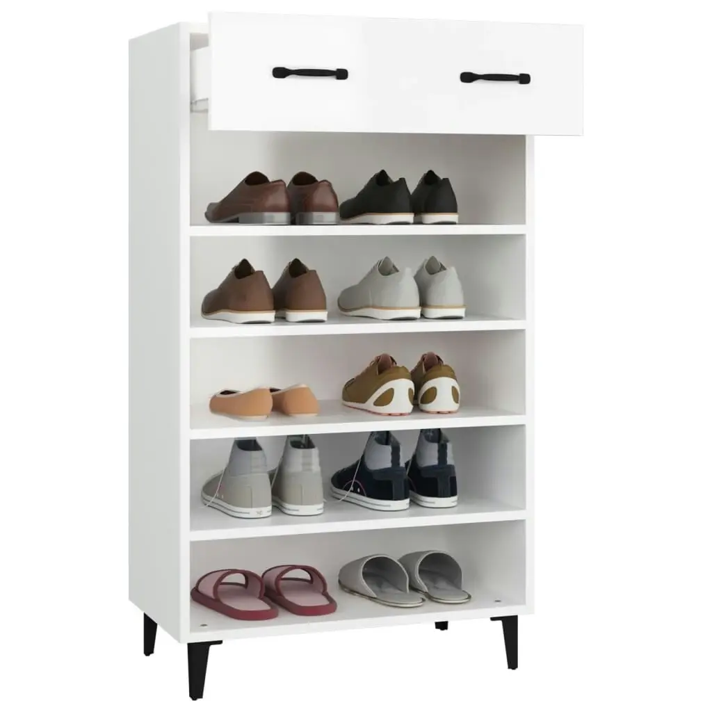 Shoe Cabinet High Gloss White 60x35x105 cm Engineered Wood 812795