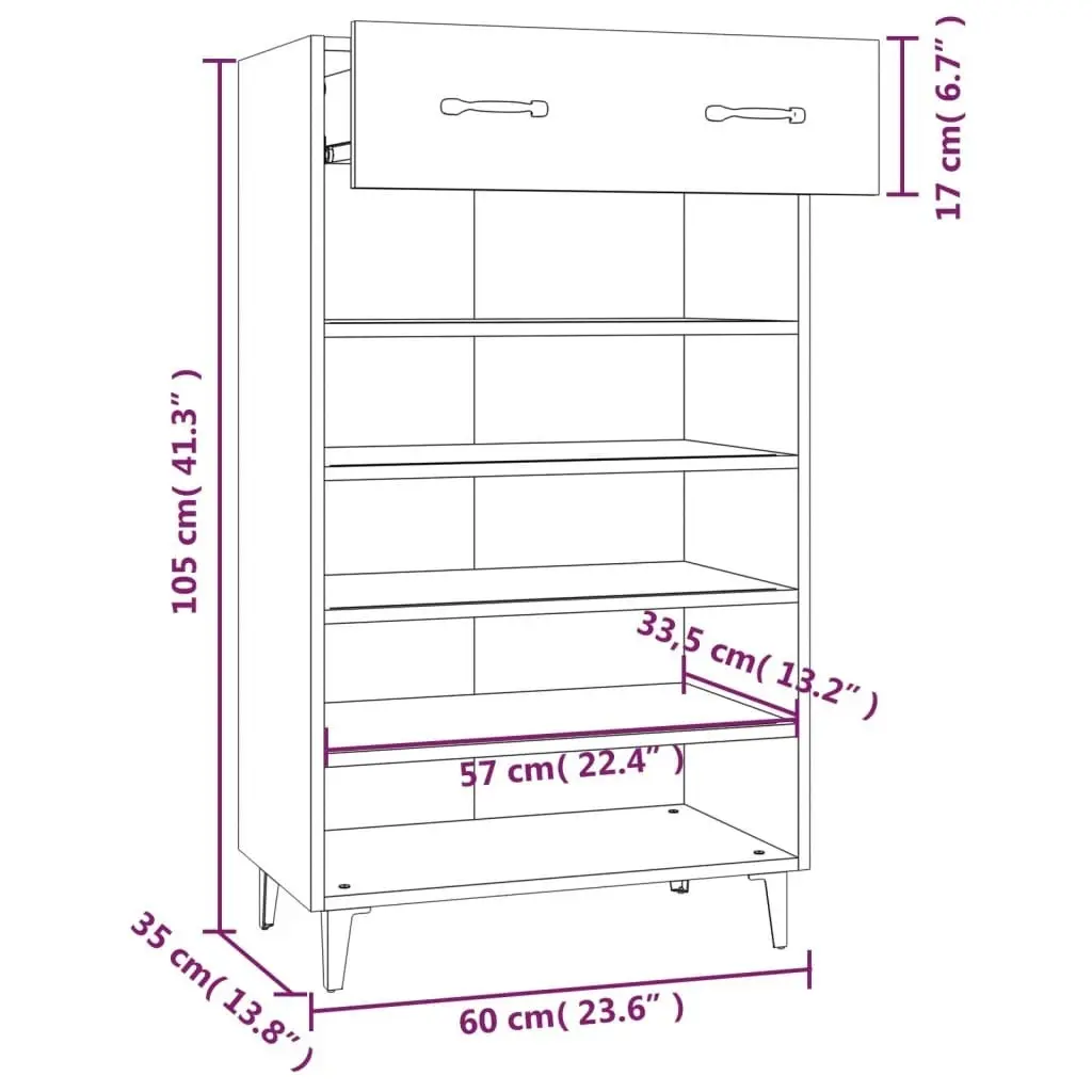 Shoe Cabinet High Gloss White 60x35x105 cm Engineered Wood 812795