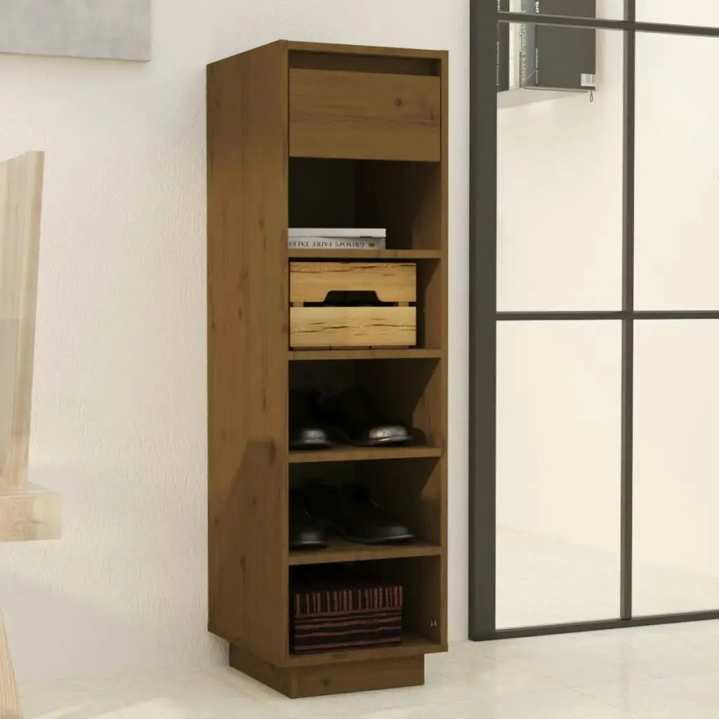 Shoe Cabinet Honey Brown 30x34x105 cm Solid Wood Pine 813558