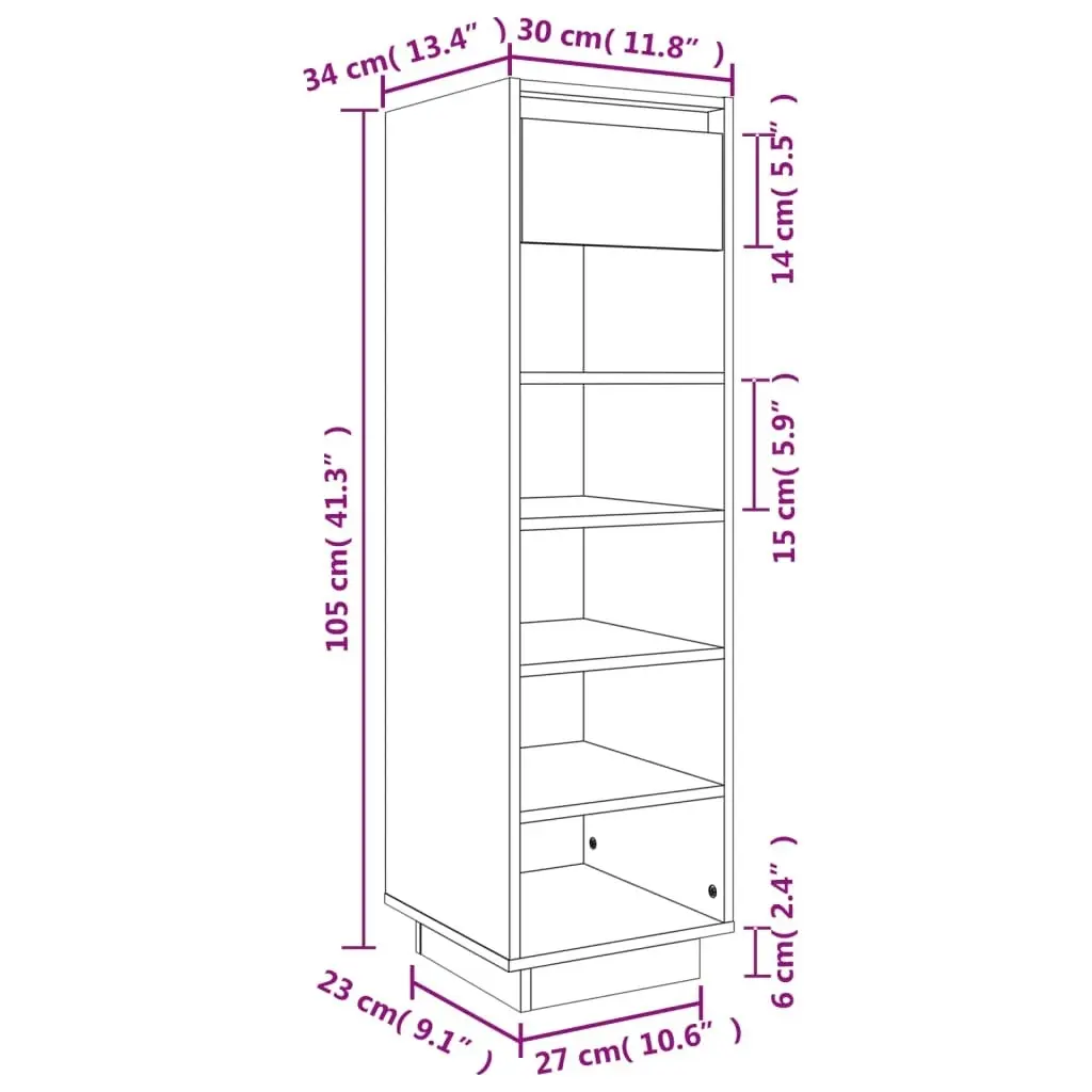 Shoe Cabinet Honey Brown 30x34x105 cm Solid Wood Pine 813558