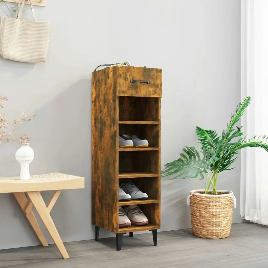 Shoe Cabinet Smoked Oak 30x35x105 cm Engineered Wood 817564