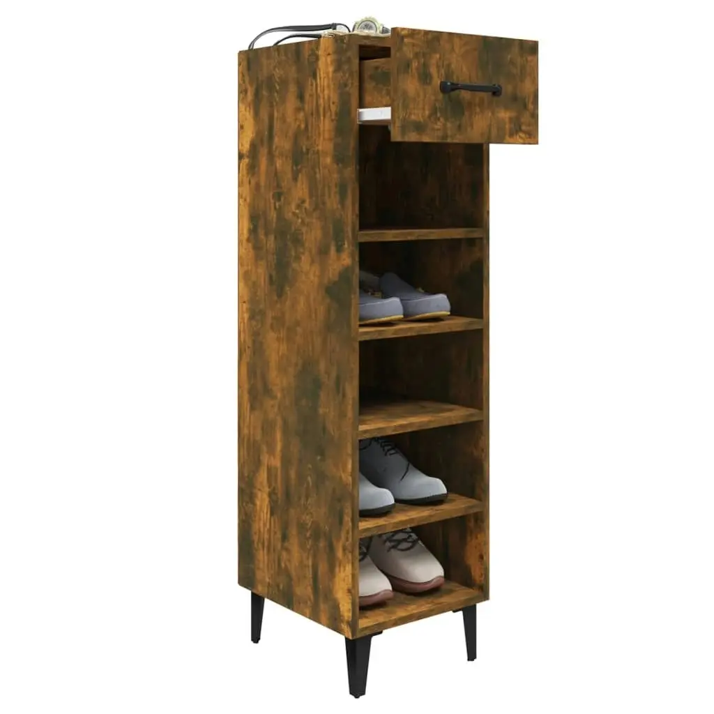 Shoe Cabinet Smoked Oak 30x35x105 cm Engineered Wood 817564